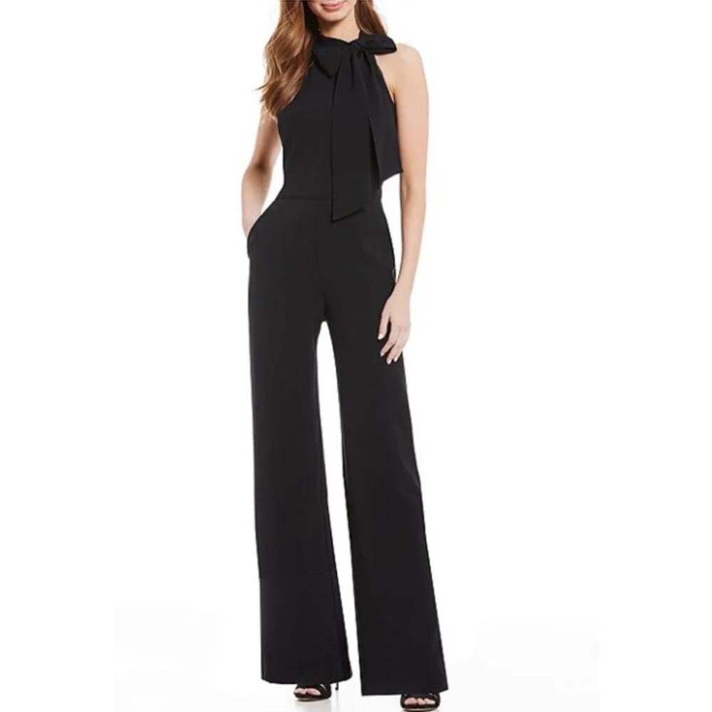 Vince Camuto Sleeveless Bow Tie Mock Neck Jumpsuit